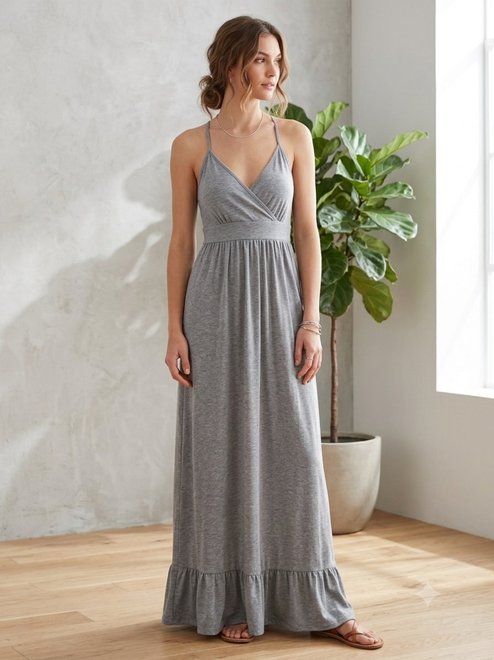 Mossimo Supply Co. Heather Gray Spaghetti Strap Maxi Dress, Women’s Size Medium